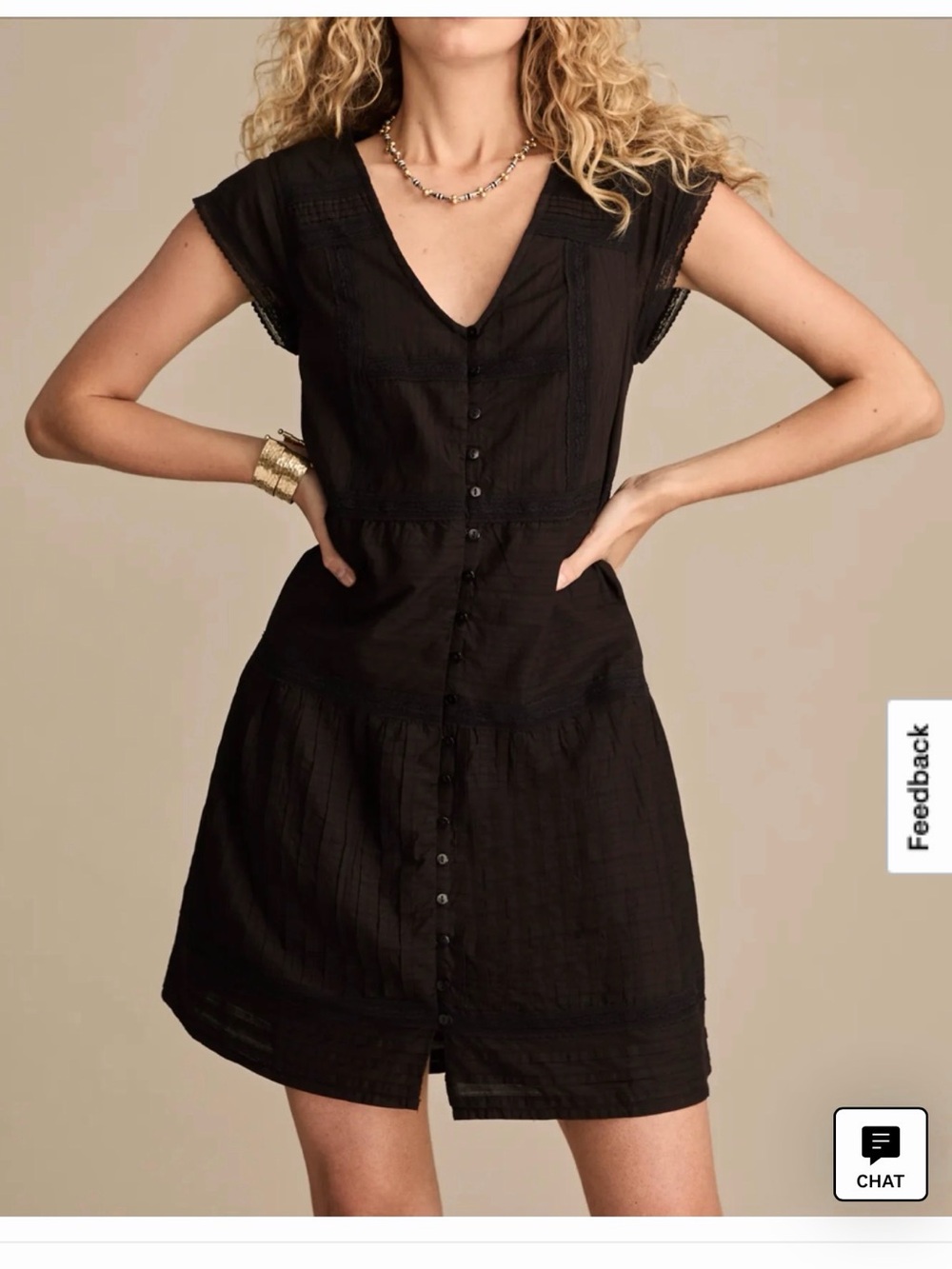 (S) Lucky Brand (Black) Button Front Lace Mini Dress (LIKE NEW, never worn)